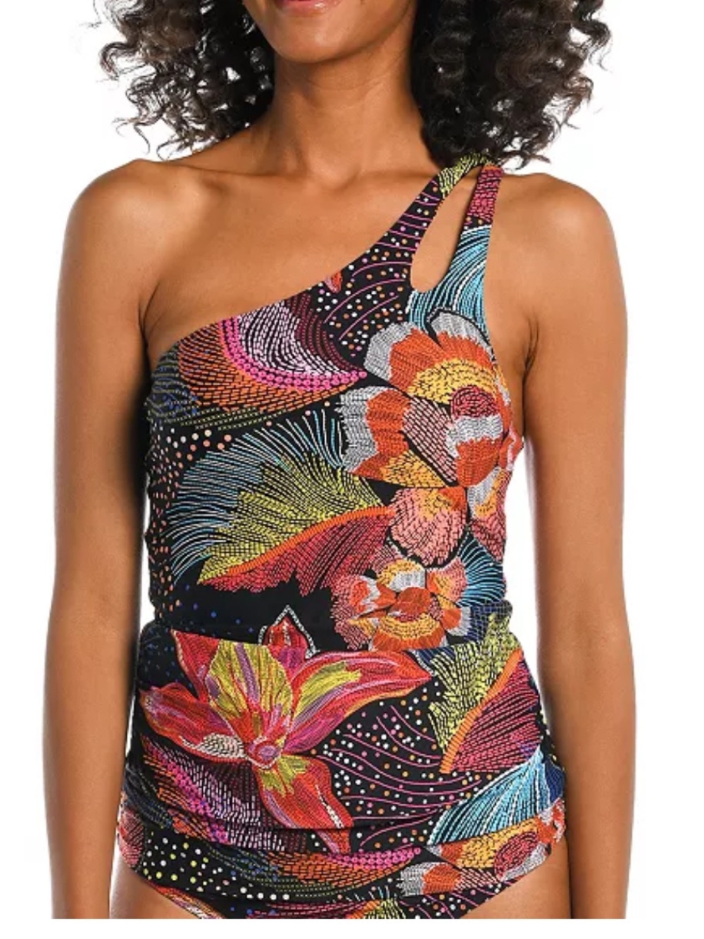 LA BLANCA "SUNLIT SOIREE" ONE-SHOULDER TANKINI BATHINGSUIT TOP SIZE 4
